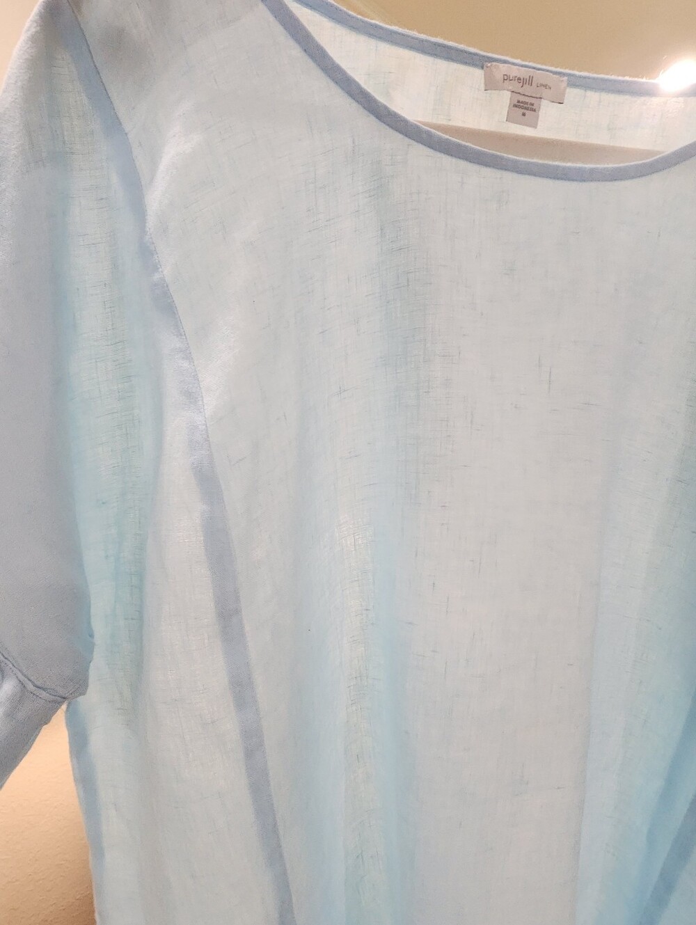Pure Jill 100% Linen Short-Sleeve Tunic Top Light Aqua Medium - Picture 4 of 6
